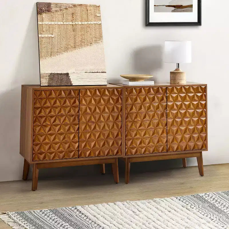Meuble d'appoint 2 portes en noyer avec étagères réglables, style moderne du milieu du siècle, lot de 2