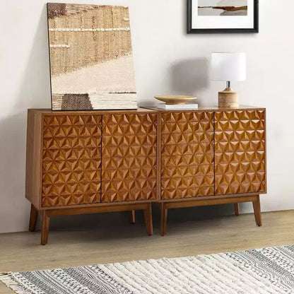 Meuble d'appoint 2 portes en noyer avec étagères réglables, style moderne du milieu du siècle, lot de 2