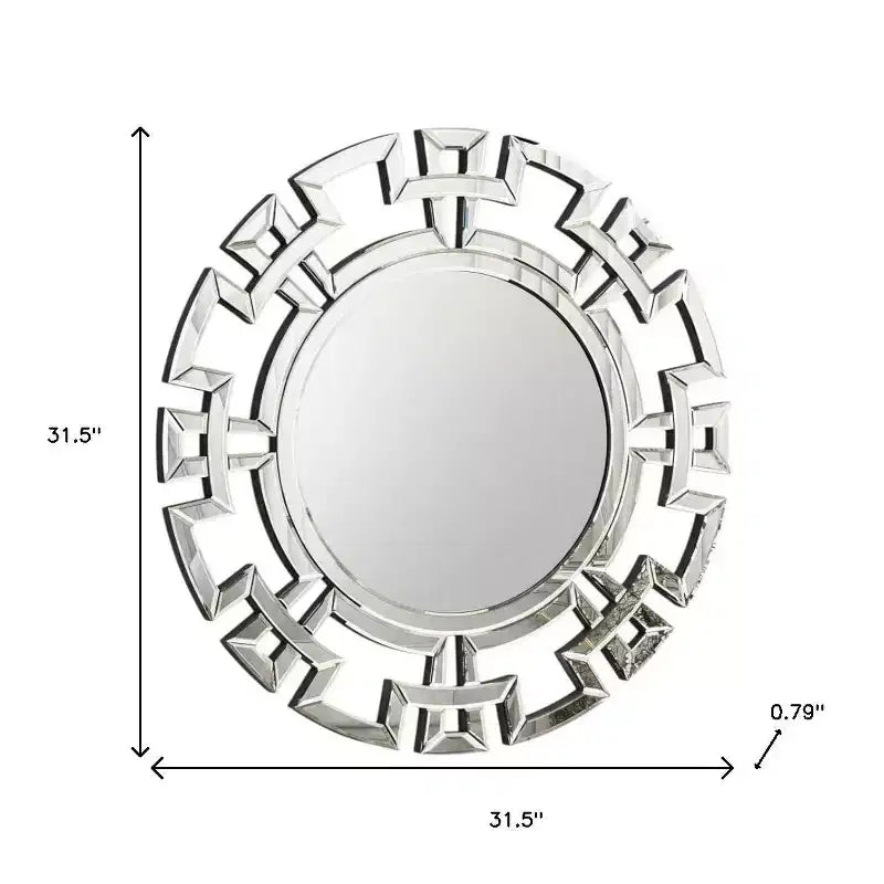 Miroir mural géométrique Art Déco encadré rond argenté