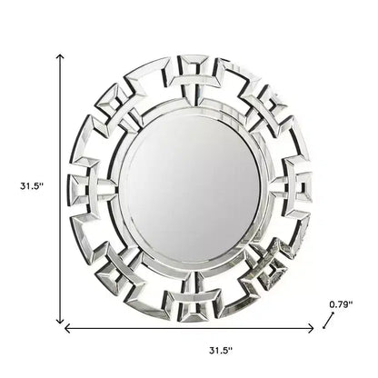 Miroir mural géométrique Art Déco encadré rond argenté