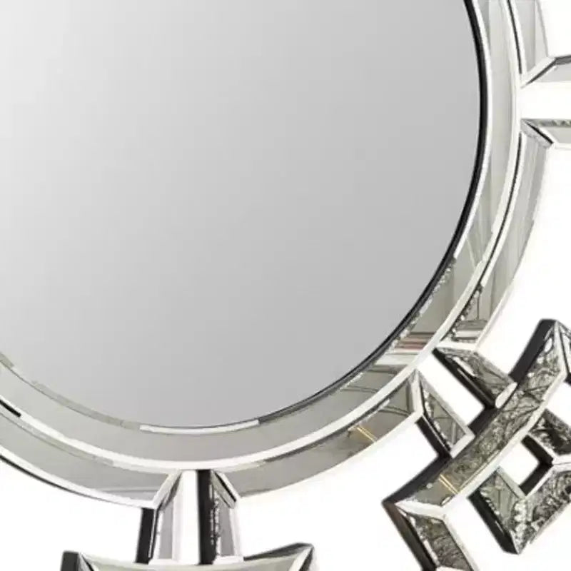 Miroir mural géométrique Art Déco encadré rond argenté