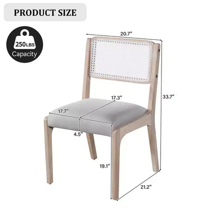 Chaises de salle à manger en lin/PU beige/noir avec dossier en rotin, lot de 2