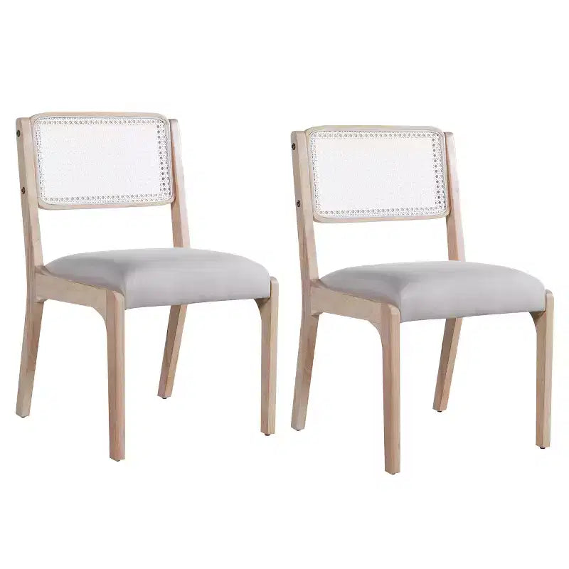 Chaises de salle à manger en lin/PU beige/noir avec dossier en rotin, lot de 2