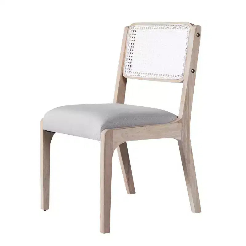 Chaises de salle à manger en lin/PU beige/noir avec dossier en rotin, lot de 2