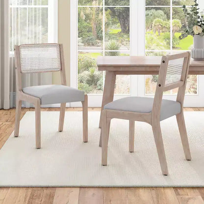 Set of 2 Dining Chairs, Modern Farmhouse Accent Chairs Side Chairs with Rattan Backrest & Rubber Wood Legs - ModernLuxe