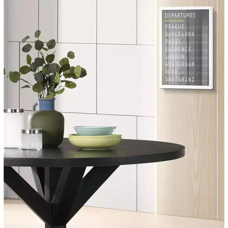 Table à manger ronde noire / marron avec pied central en X, 4 places