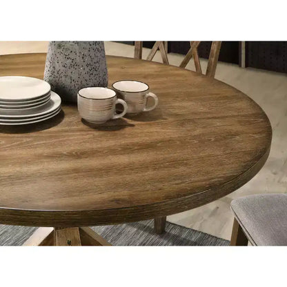 Table à manger ronde noire / marron avec pied central en X, 4 places