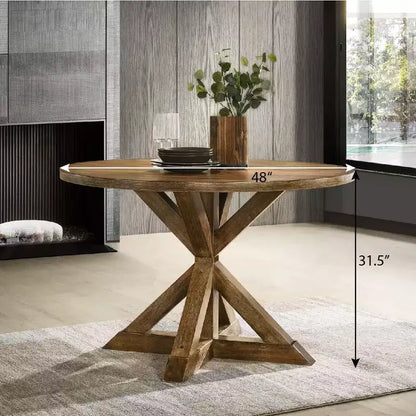 Table à manger ronde noire / marron avec pied central en X, 4 places