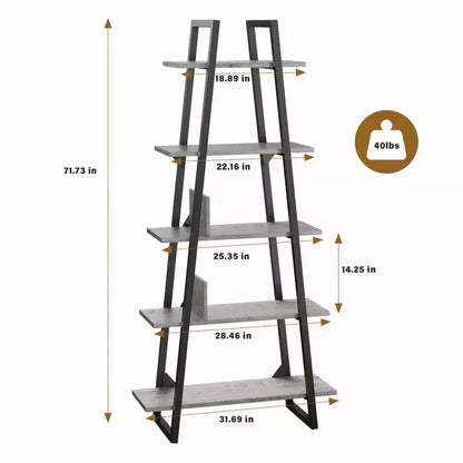 Étagère échelle à 5 niveaux, gris foncé / grain de bois jaune clair, style rustique
