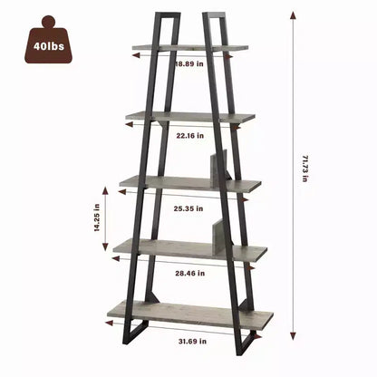 Étagère échelle à 5 niveaux, gris foncé / grain de bois jaune clair, style rustique
