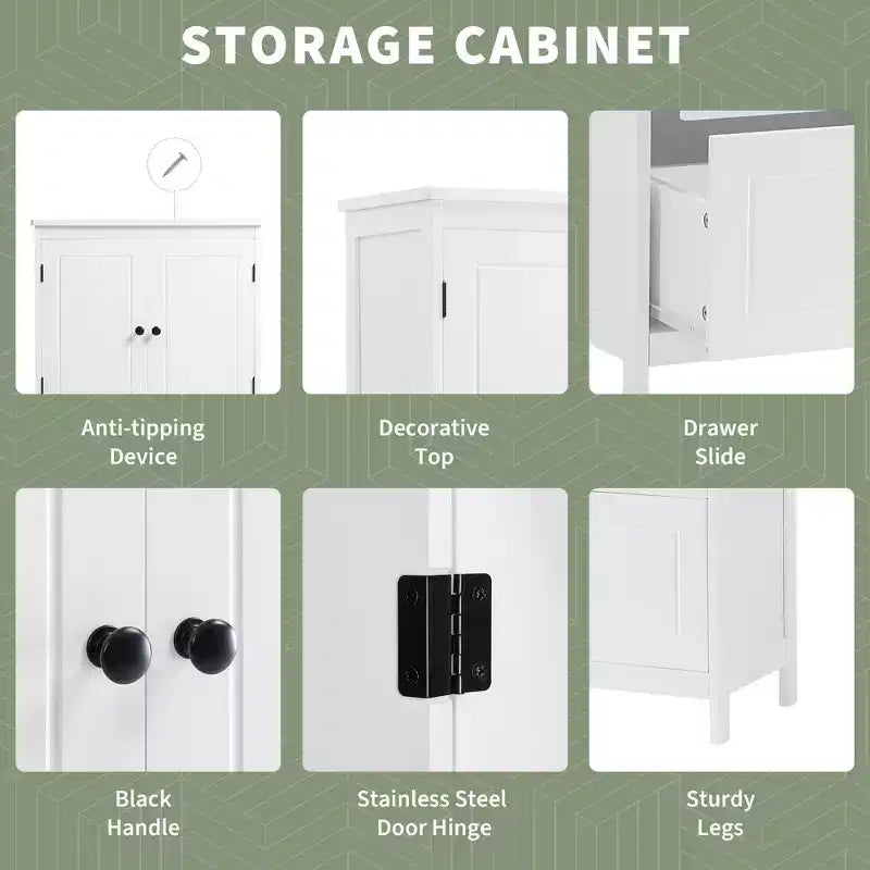Armoire de rangement haute noire et blanche avec 2 portes, 2 tiroirs et étagère réglable