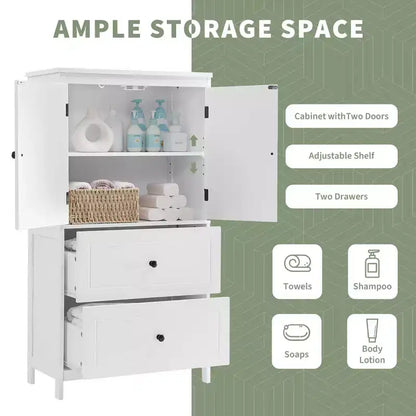 Armoire de rangement haute noire et blanche avec 2 portes, 2 tiroirs et étagère réglable