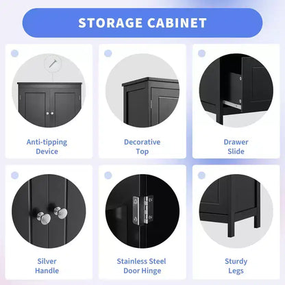 Armoire de rangement haute noire et blanche avec 2 portes, 2 tiroirs et étagère réglable