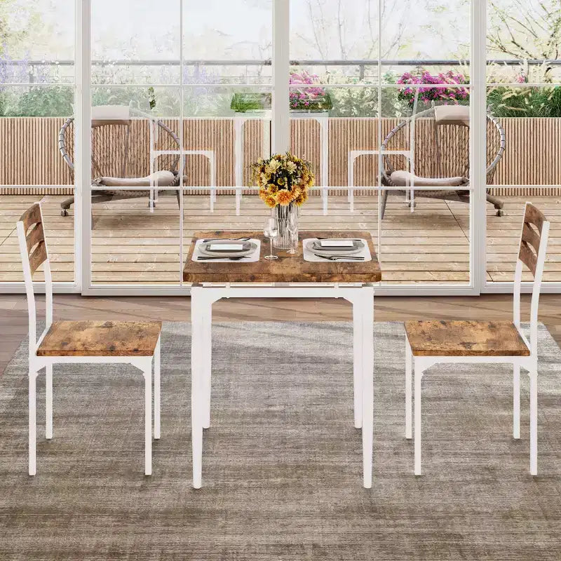 Ensemble table de salle à manger 3 pièces en métal noir et bois pour 4 personnes