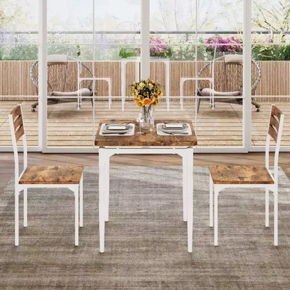 Ensemble table de salle à manger 3 pièces en métal noir et bois pour 4 personnes