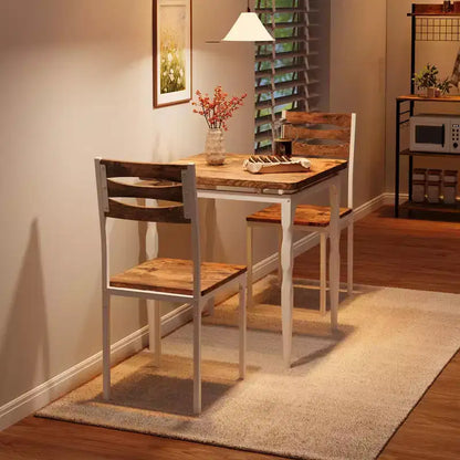 Ensemble table de salle à manger 3 pièces en métal noir et bois pour 4 personnes