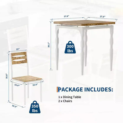 Ensemble table de salle à manger 3 pièces en métal noir et bois pour 4 personnes