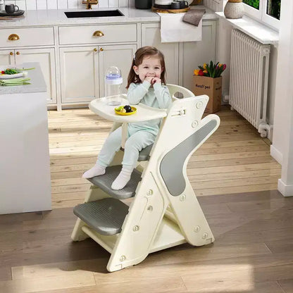 Chaise haute et tour d'apprentissage 3-en-1 pour tout-petit, blanc et anthracite/gris/vert, 1 enfant