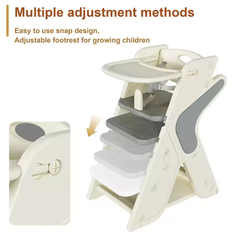 Chaise haute et tour d'apprentissage 3-en-1 pour tout-petit, blanc et anthracite/gris/vert, 1 enfant