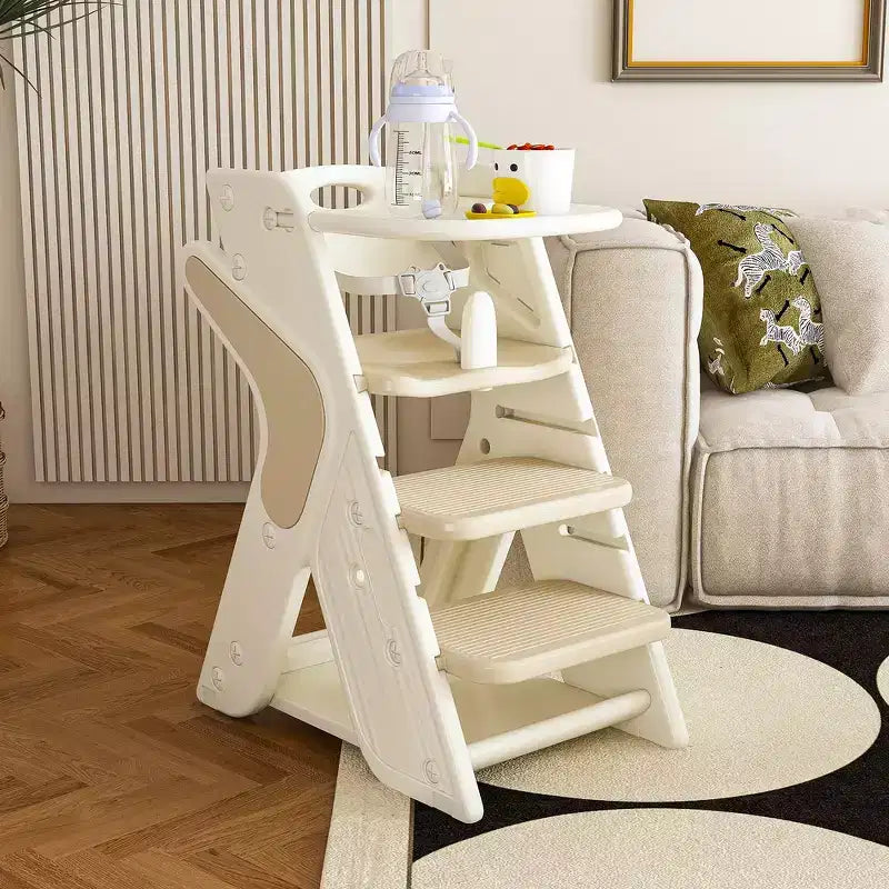 Chaise haute et tour d'apprentissage 3-en-1 pour tout-petit, blanc et anthracite/gris/vert, 1 enfant
