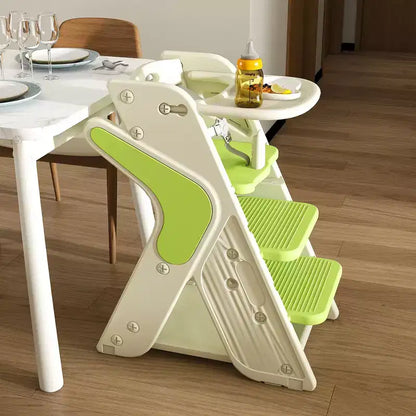 Chaise haute et tour d'apprentissage 3-en-1 pour tout-petit, blanc et anthracite/gris/vert, 1 enfant