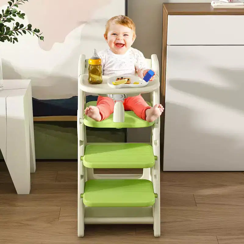 Chaise haute et tour d'apprentissage 3-en-1 pour tout-petit, blanc et anthracite/gris/vert, 1 enfant