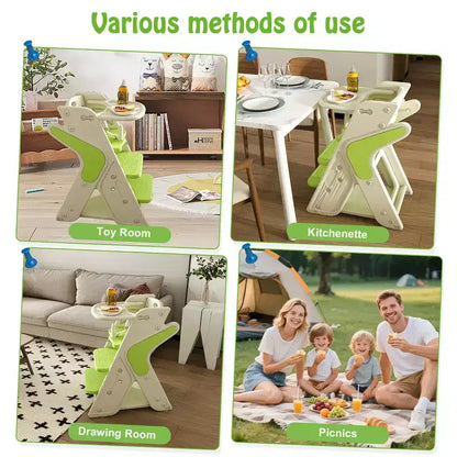 Chaise haute et tour d'apprentissage 3-en-1 pour tout-petit, blanc et anthracite/gris/vert, 1 enfant