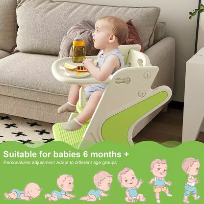 Chaise haute et tour d'apprentissage 3-en-1 pour tout-petit, blanc et anthracite/gris/vert, 1 enfant