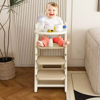 Chaise haute et tour d'apprentissage 3-en-1 pour tout-petit, blanc et anthracite/gris/vert, 1 enfant