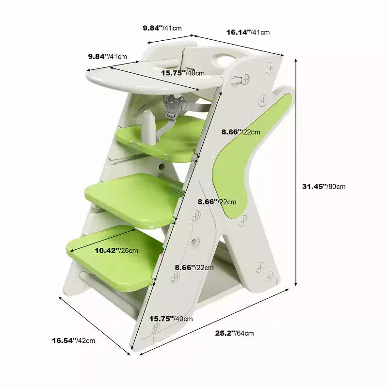 Chaise haute et tour d'apprentissage 3-en-1 pour tout-petit, blanc et anthracite/gris/vert, 1 enfant