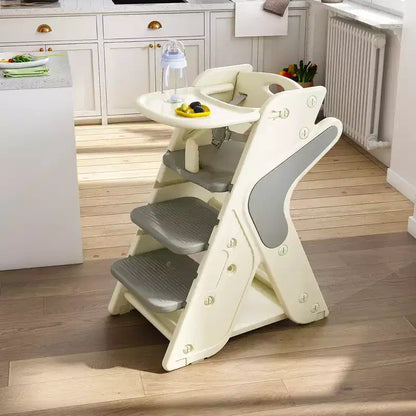 Chaise haute et tour d'apprentissage 3-en-1 pour tout-petit, blanc et anthracite/gris/vert, 1 enfant
