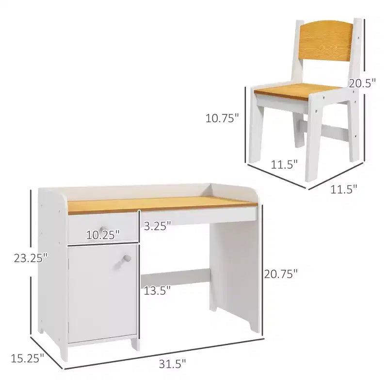 Bureau et chaise blancs pour enfants, 2 pièces, 6 ans et plus