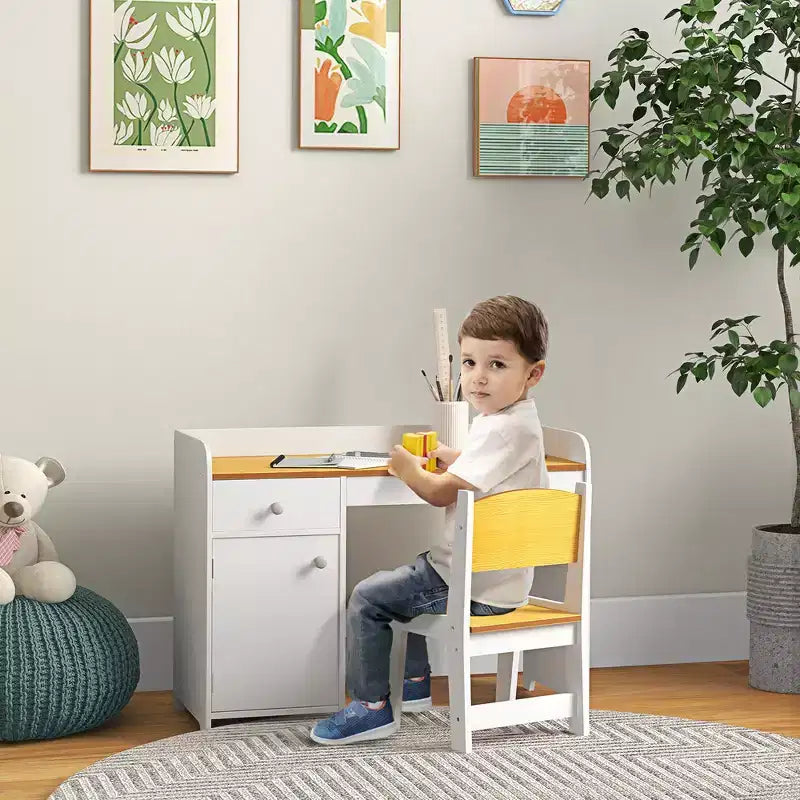 Bureau et chaise blancs pour enfants, 2 pièces, 6 ans et plus