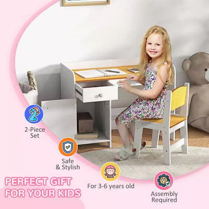 Bureau et chaise blancs pour enfants, 2 pièces, 6 ans et plus