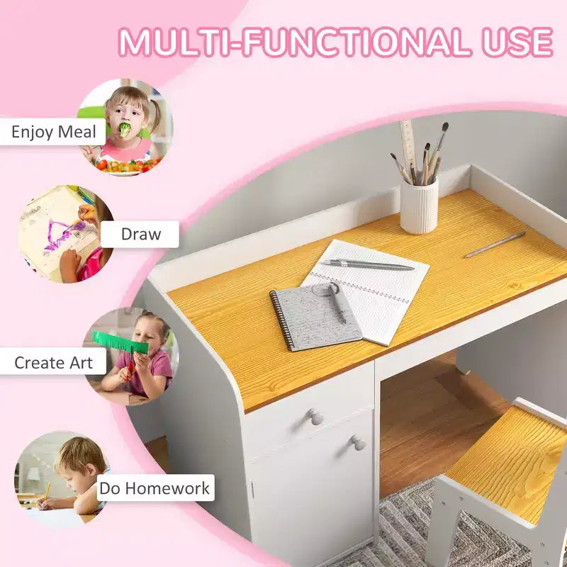Bureau et chaise blancs pour enfants, 2 pièces, 6 ans et plus