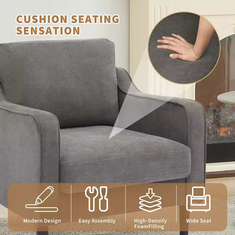 Fauteuil d'appoint rembourré – Beige / Gris / Vert, Style Milieu de siècle, Monoplace