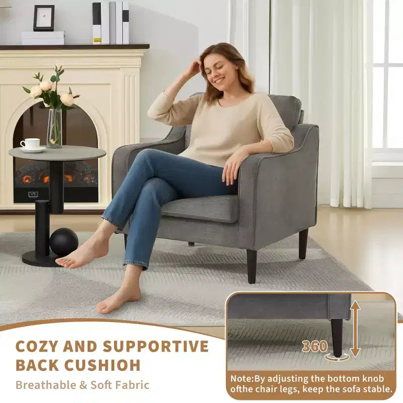 Fauteuil d'appoint rembourré – Beige / Gris / Vert, Style Milieu de siècle, Monoplace