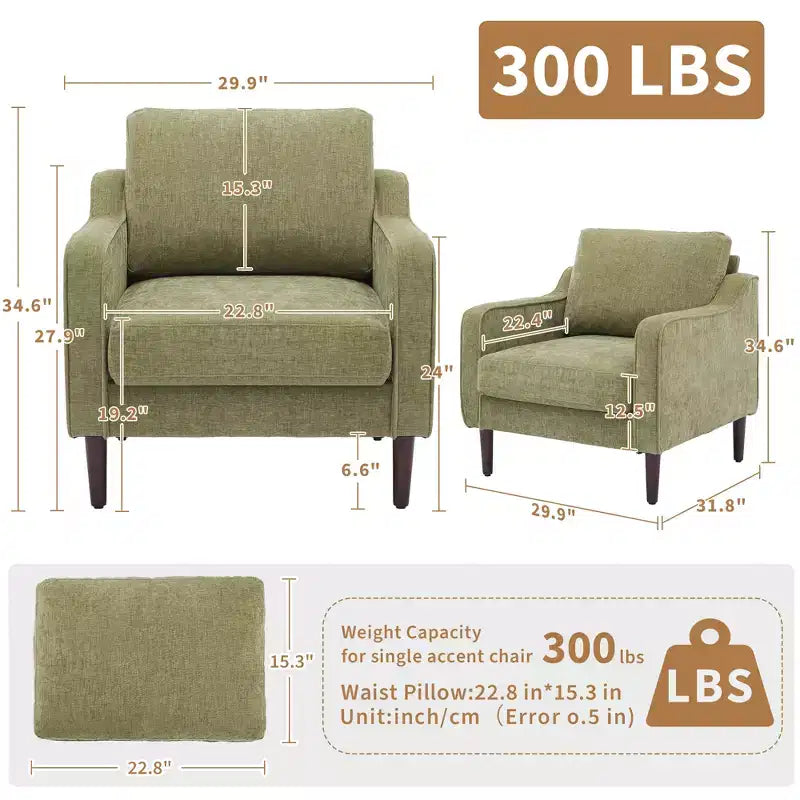 Fauteuil d'appoint rembourré – Beige / Gris / Vert, Style Milieu de siècle, Monoplace