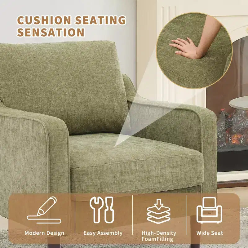 Fauteuil d'appoint rembourré – Beige / Gris / Vert, Style Milieu de siècle, Monoplace