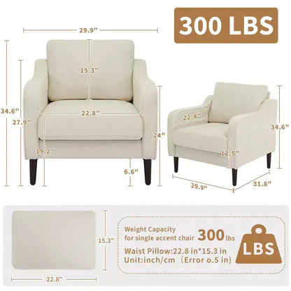 Fauteuil d'appoint rembourré – Beige / Gris / Vert, Style Milieu de siècle, Monoplace