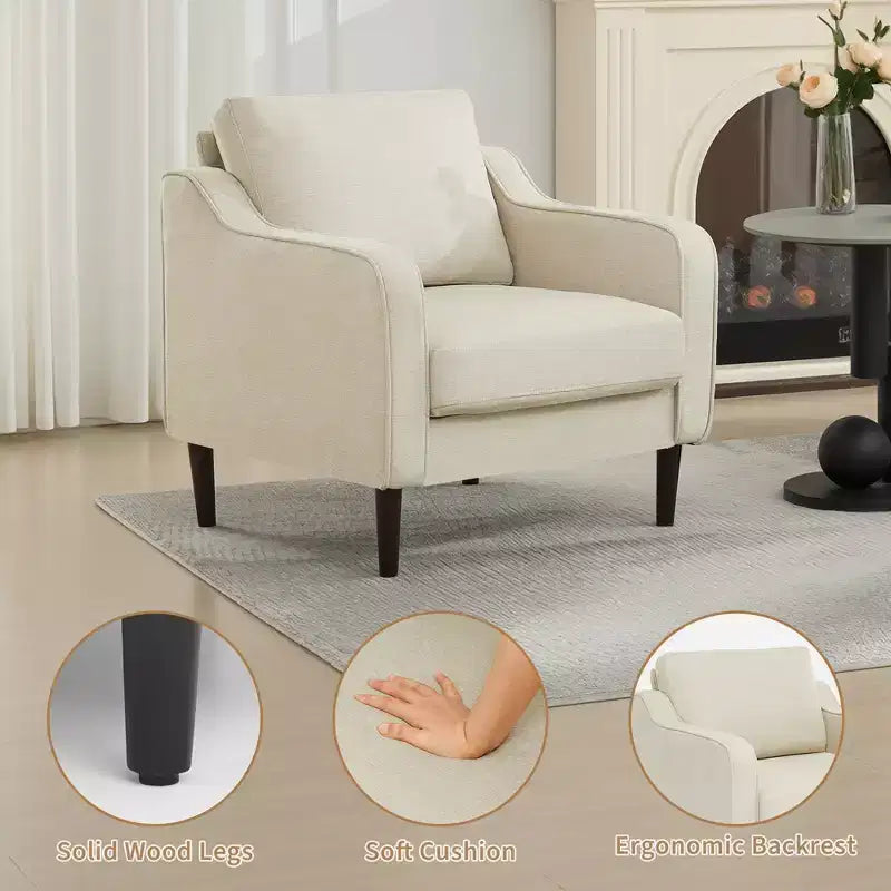 Fauteuil d'appoint rembourré – Beige / Gris / Vert, Style Milieu de siècle, Monoplace