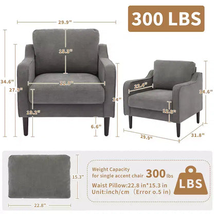 Fauteuil d'appoint rembourré – Beige / Gris / Vert, Style Milieu de siècle, Monoplace