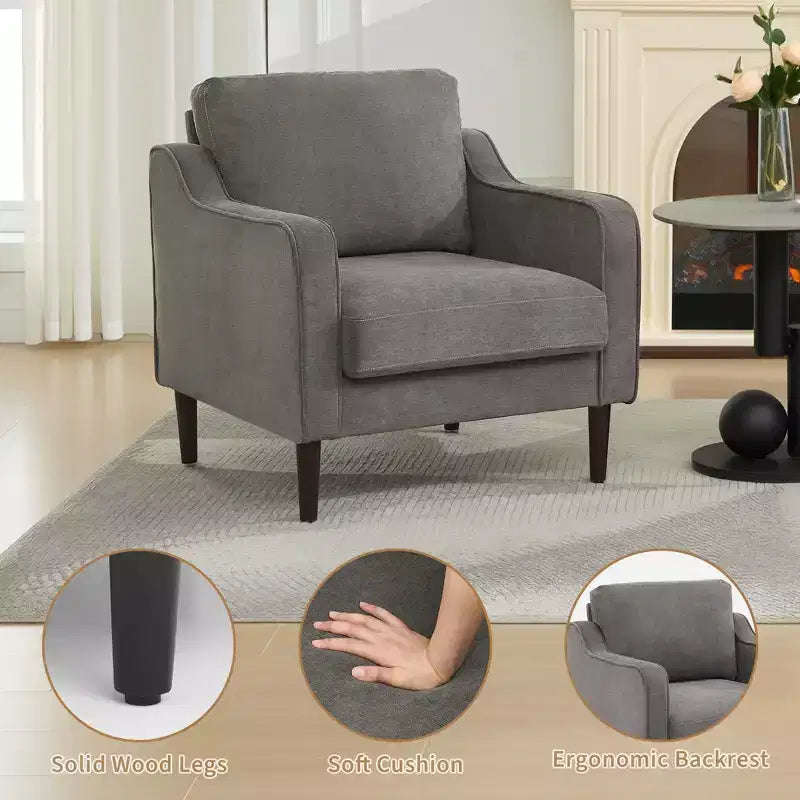 Fauteuil d'appoint rembourré – Beige / Gris / Vert, Style Milieu de siècle, Monoplace