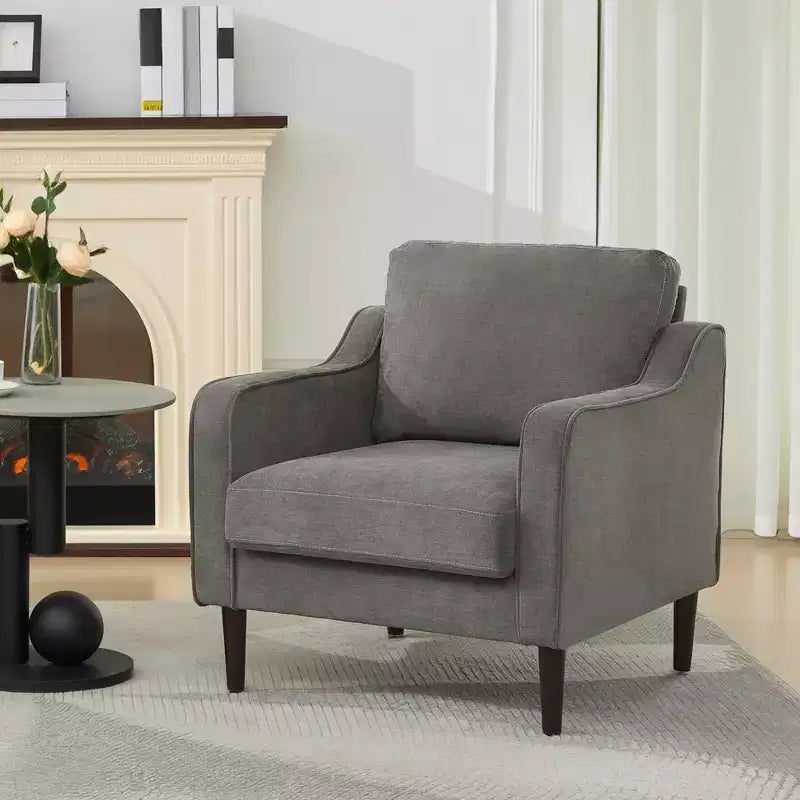 Fauteuil d'appoint rembourré – Beige / Gris / Vert, Style Milieu de siècle, Monoplace
