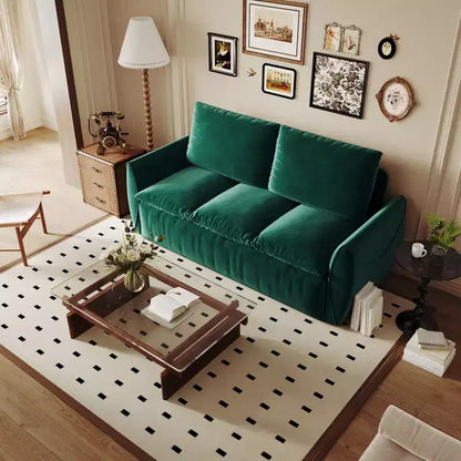 Canapé-lit convertible en velours beige/noir/vert, futon 2 places avec lit gigogne