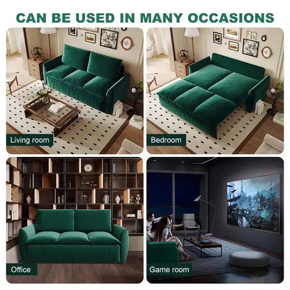 Canapé-lit convertible en velours beige/noir/vert, futon 2 places avec lit gigogne