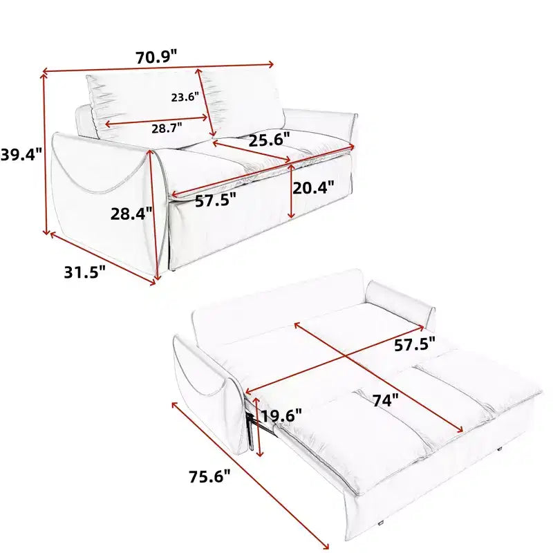 Canapé-lit convertible en velours beige/noir/vert, futon 2 places avec lit gigogne