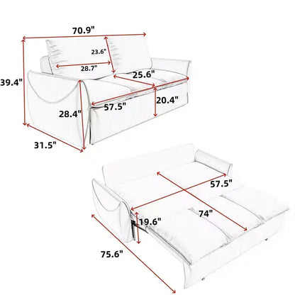 Canapé-lit convertible en velours beige/noir/vert, futon 2 places avec lit gigogne