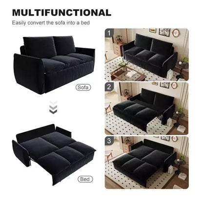 Canapé-lit convertible en velours beige/noir/vert, futon 2 places avec lit gigogne