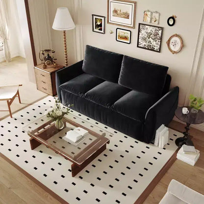 Canapé-lit convertible en velours beige/noir/vert, futon 2 places avec lit gigogne